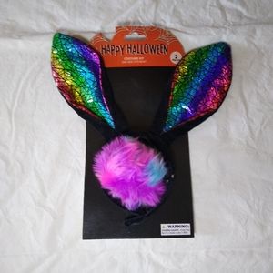 Happy Halloween Rave Bunny Costume Party Easter Whimsy Black Rainbow One Size